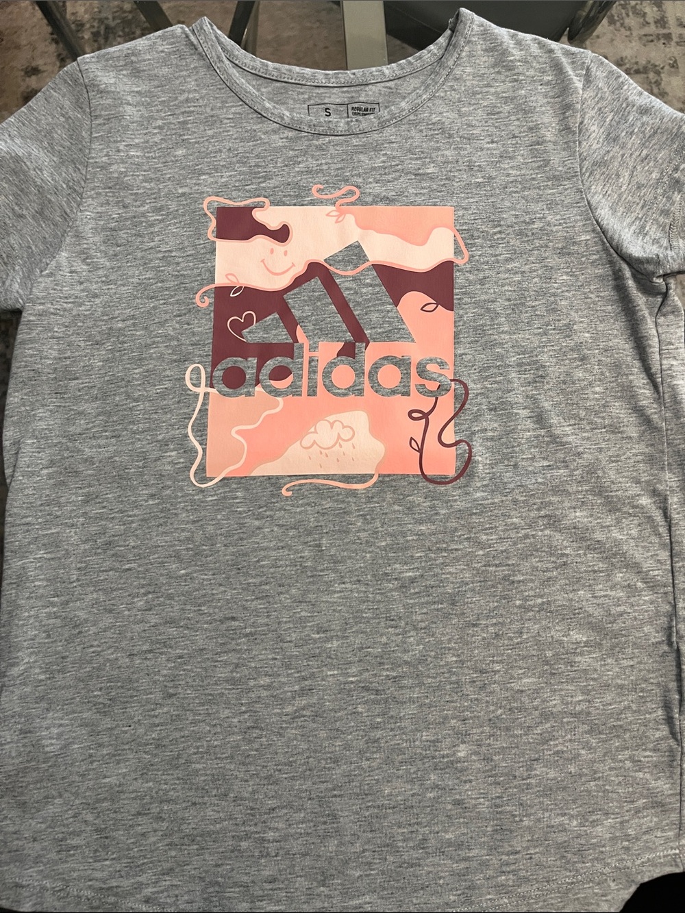 adidas Long Sleeve Tee in Gray with Pink and Maroon Logo